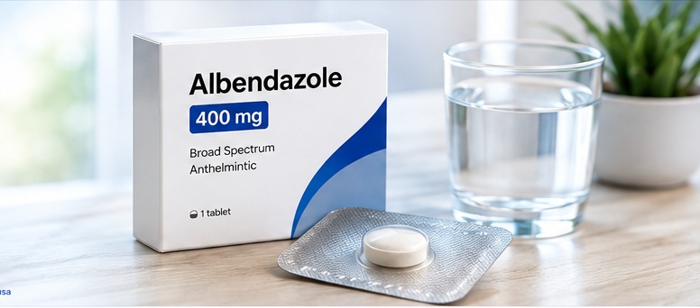 Albendazole educational information and medicine packaging